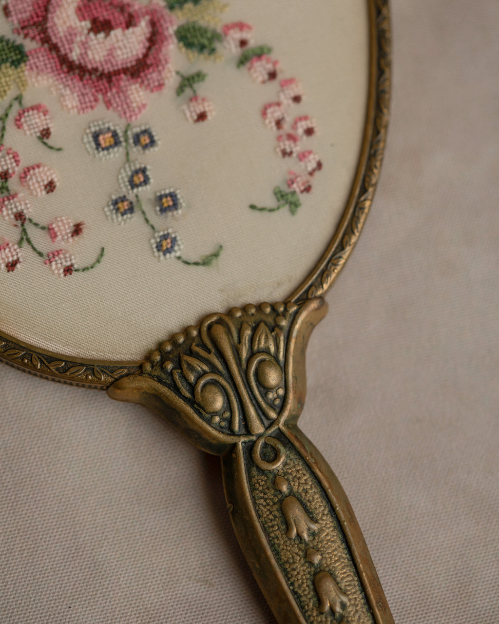 Embroidered Vanity Mirror & Brush Set